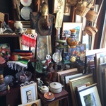 packed garage with costume jewelry & housewares