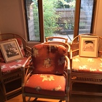 orange upholstered rattan chairs